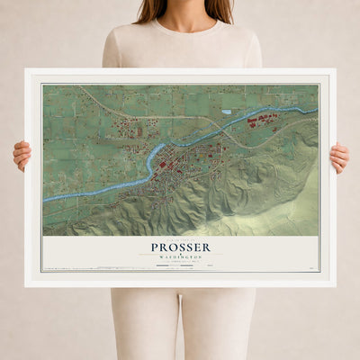 Map of Prosser, Washington, 24 x 36 inch print in a white wood frame