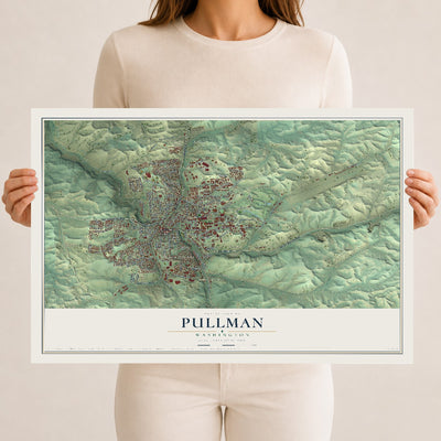 Map of Pullman, Washington, 12 x 18 inch unframed archival matte print
