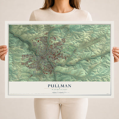 Map of Pullman, Washington, 18 x 24 inch unframed archival matte print