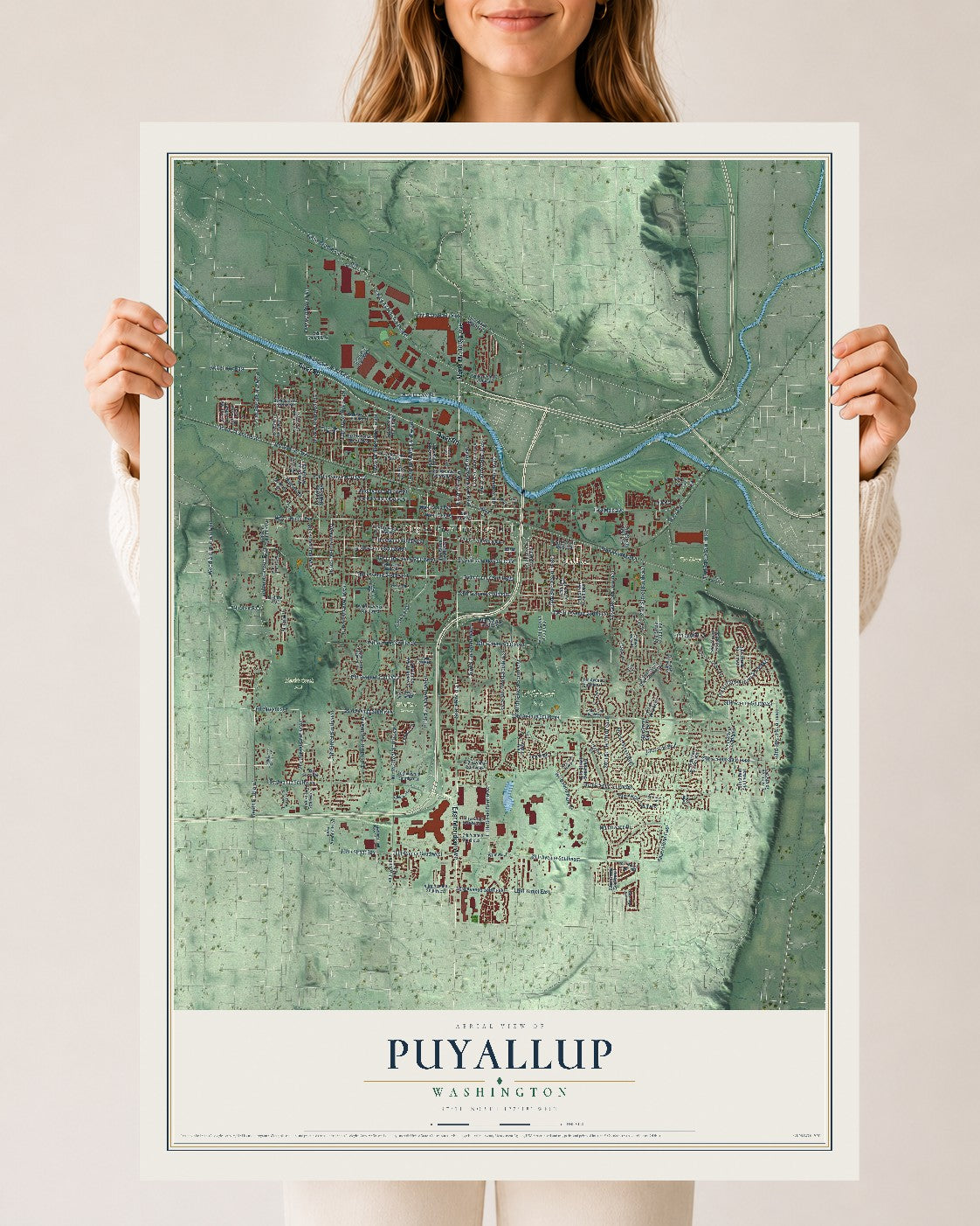 Map of Puyallup, Washington, 24 x 36 inch unframed archival matte print
