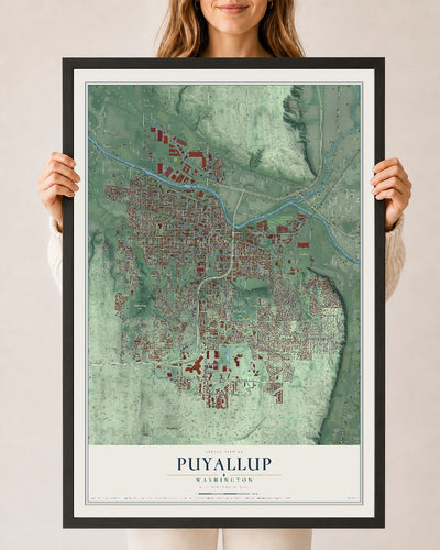 Map of Puyallup, Washington, 24 x 36 inch print in a black wood frame