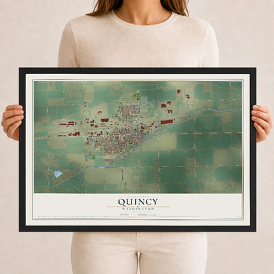 Map of Quincy, Washington, 12 x 18 inch print in a black wood frame