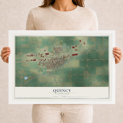 Map of Quincy, Washington, 12 x 18 inch print in a white wood frame