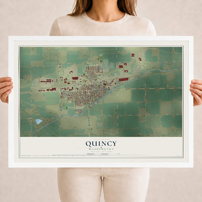 Map of Quincy, Washington, 18 x 24 inch print in a white wood frame