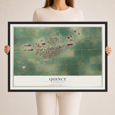 Map of Quincy, Washington, 24 x 36 inch print in a black wood frame