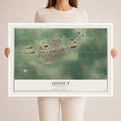 Map of Quincy, Washington, 24 x 36 inch print in a white wood frame