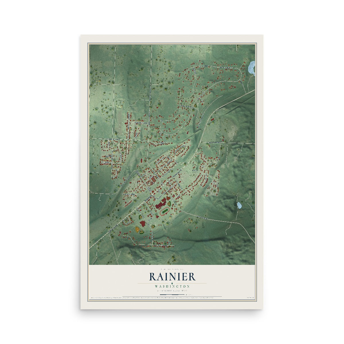 Map of Rainier, Washington, 12 x 18 inch unframed archival matte print