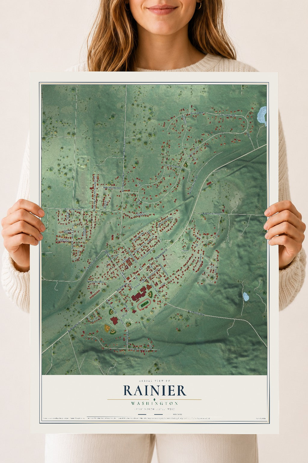 Map of Rainier, Washington, 18 x 24 inch unframed archival matte print