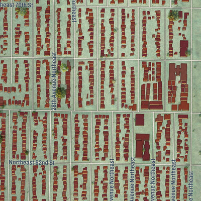 Close-up of the map of Ravenna, Washington print showing street and building detail
