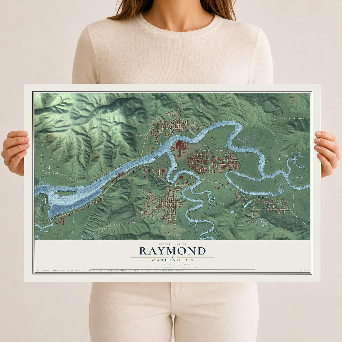 Map of Raymond, Washington, 12 x 18 inch unframed archival matte print