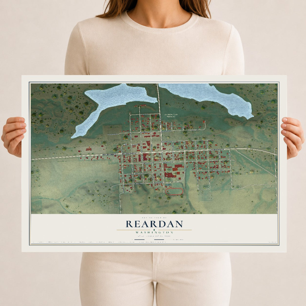Map of Reardan, Washington, 12 x 18 inch unframed archival matte print
