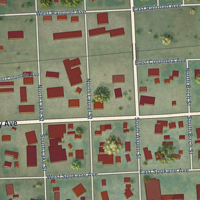 Close-up of the map of Reardan, Washington print showing street and building detail