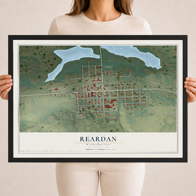 Map of Reardan, Washington, 18 x 24 inch print in a black wood frame