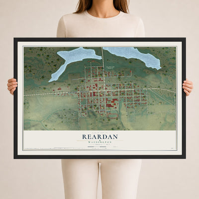 Map of Reardan, Washington, 24 x 36 inch print in a black wood frame