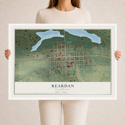 Map of Reardan, Washington, 24 x 36 inch print in a white wood frame