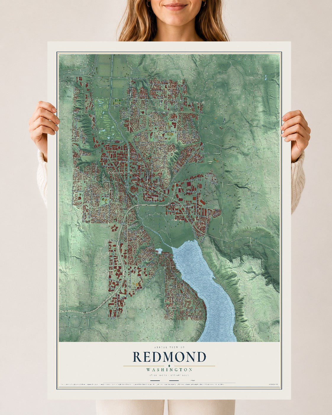 Map of Redmond, Washington, 24 x 36 inch unframed archival matte print