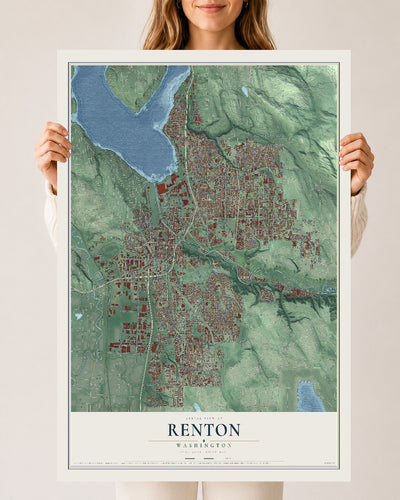 Map of Renton, Washington, 24 x 36 inch unframed archival matte print