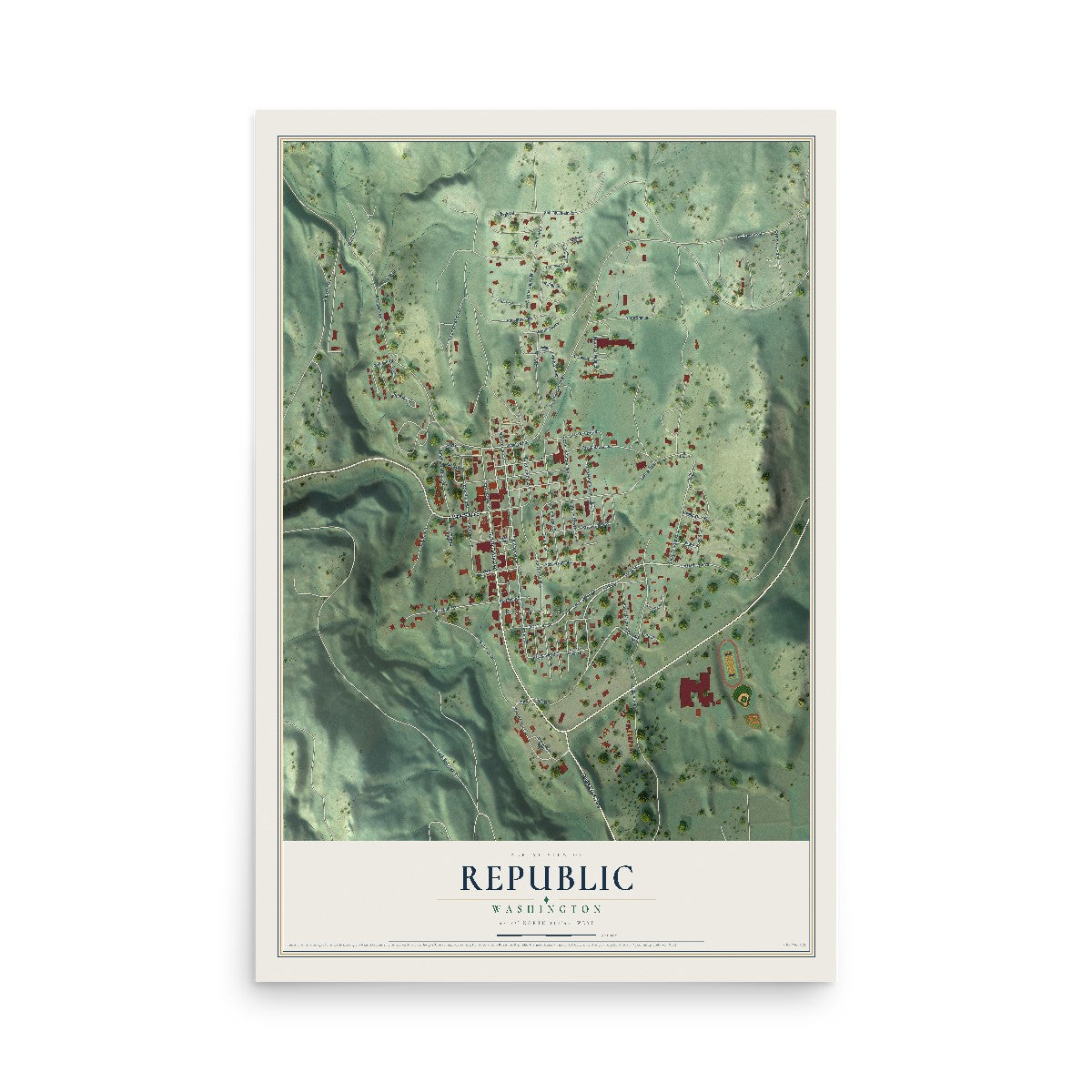 Map of Republic, Washington, 12 x 18 inch unframed archival matte print