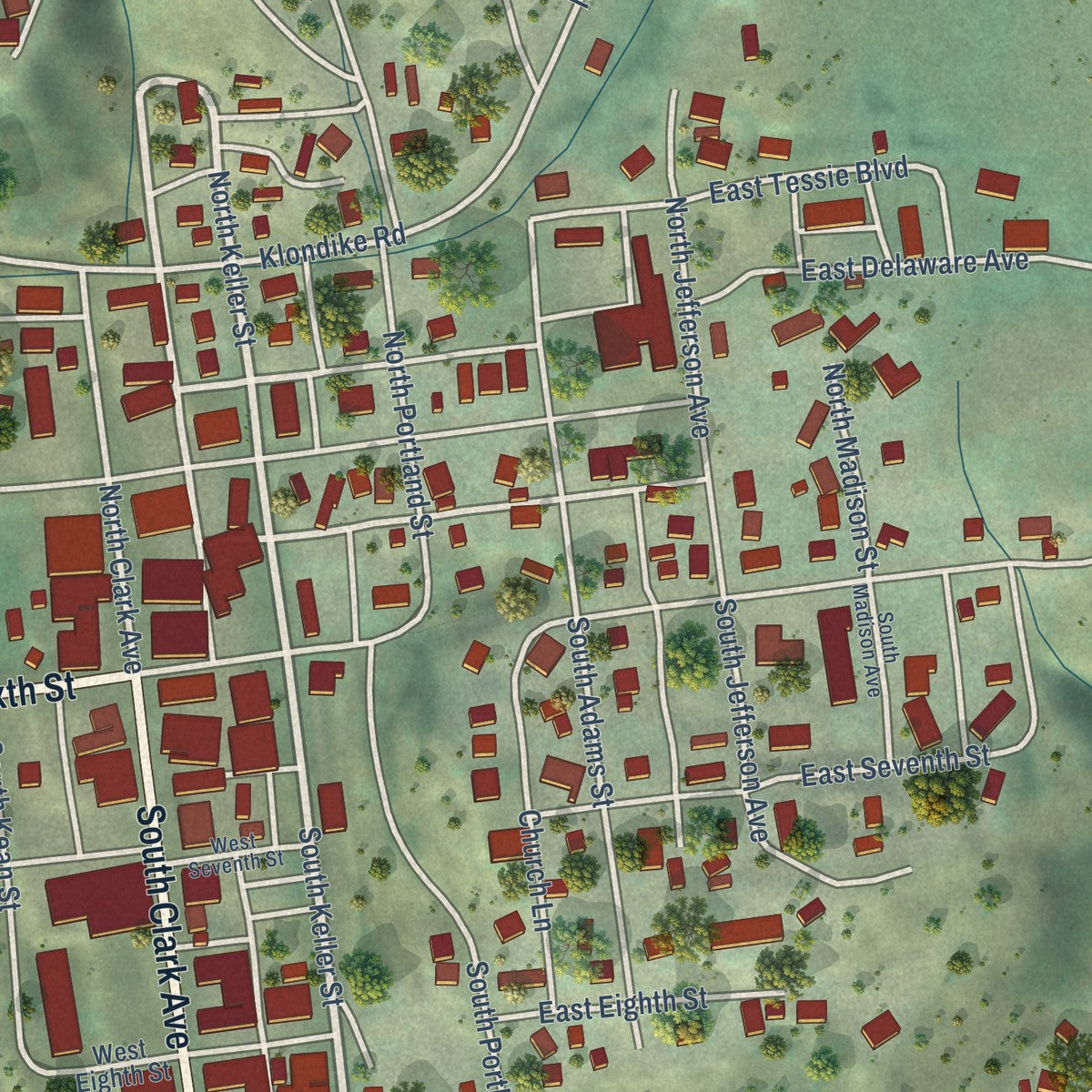 Close-up of the map of Republic, Washington print showing street and building detail