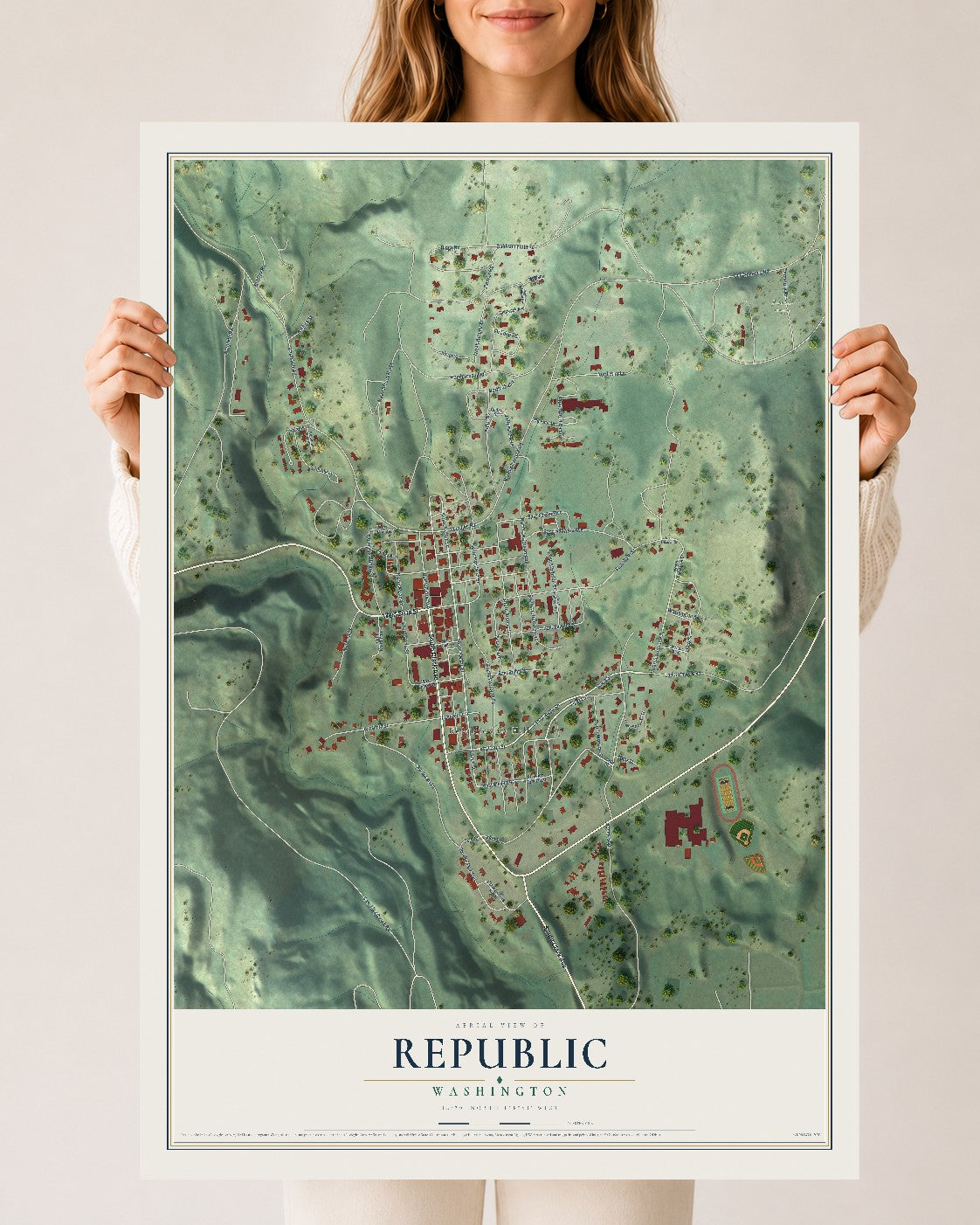 Map of Republic, Washington, 24 x 36 inch unframed archival matte print