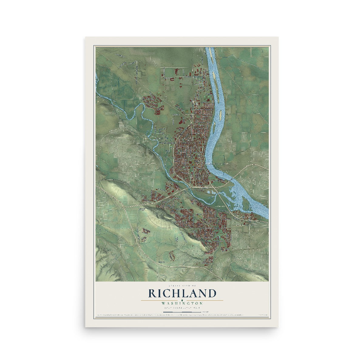 Map of Richland, Washington, 12 x 18 inch unframed archival matte print