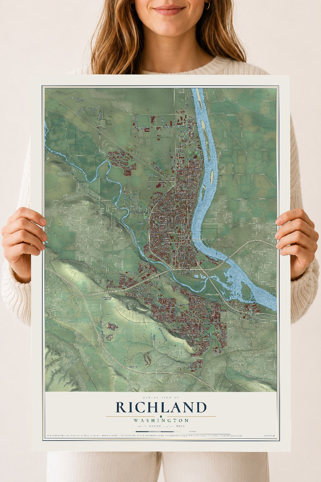 Map of Richland, Washington, 18 x 24 inch unframed archival matte print