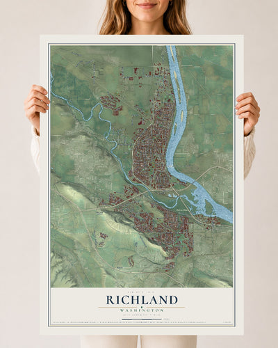 Map of Richland, Washington, 24 x 36 inch unframed archival matte print