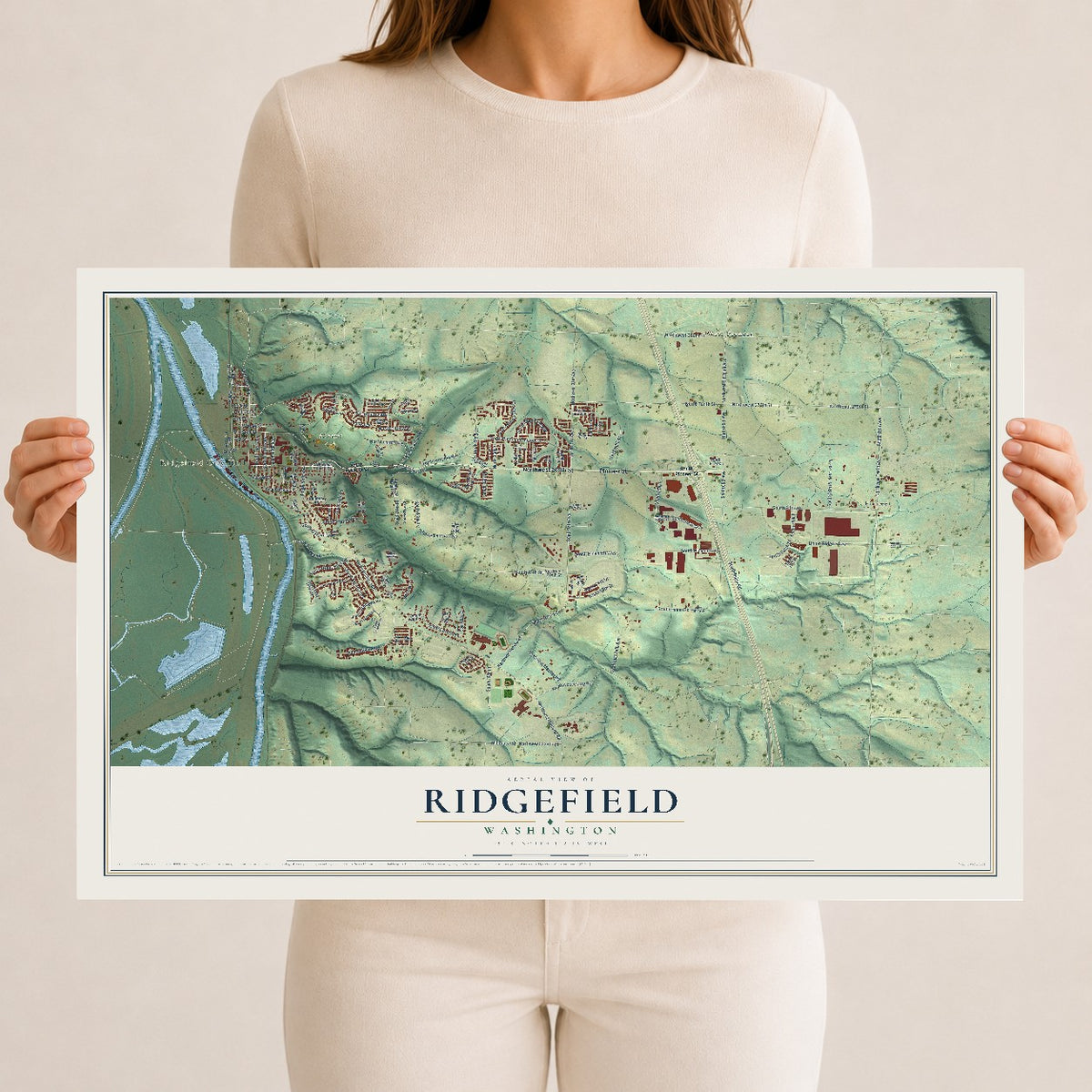 Map of Ridgefield, Washington, 12 x 18 inch unframed archival matte print