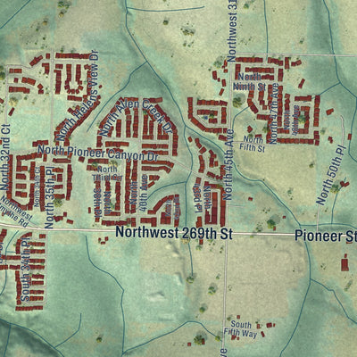 Second close-up of the map of Ridgefield, Washington print showing more streets and buildings