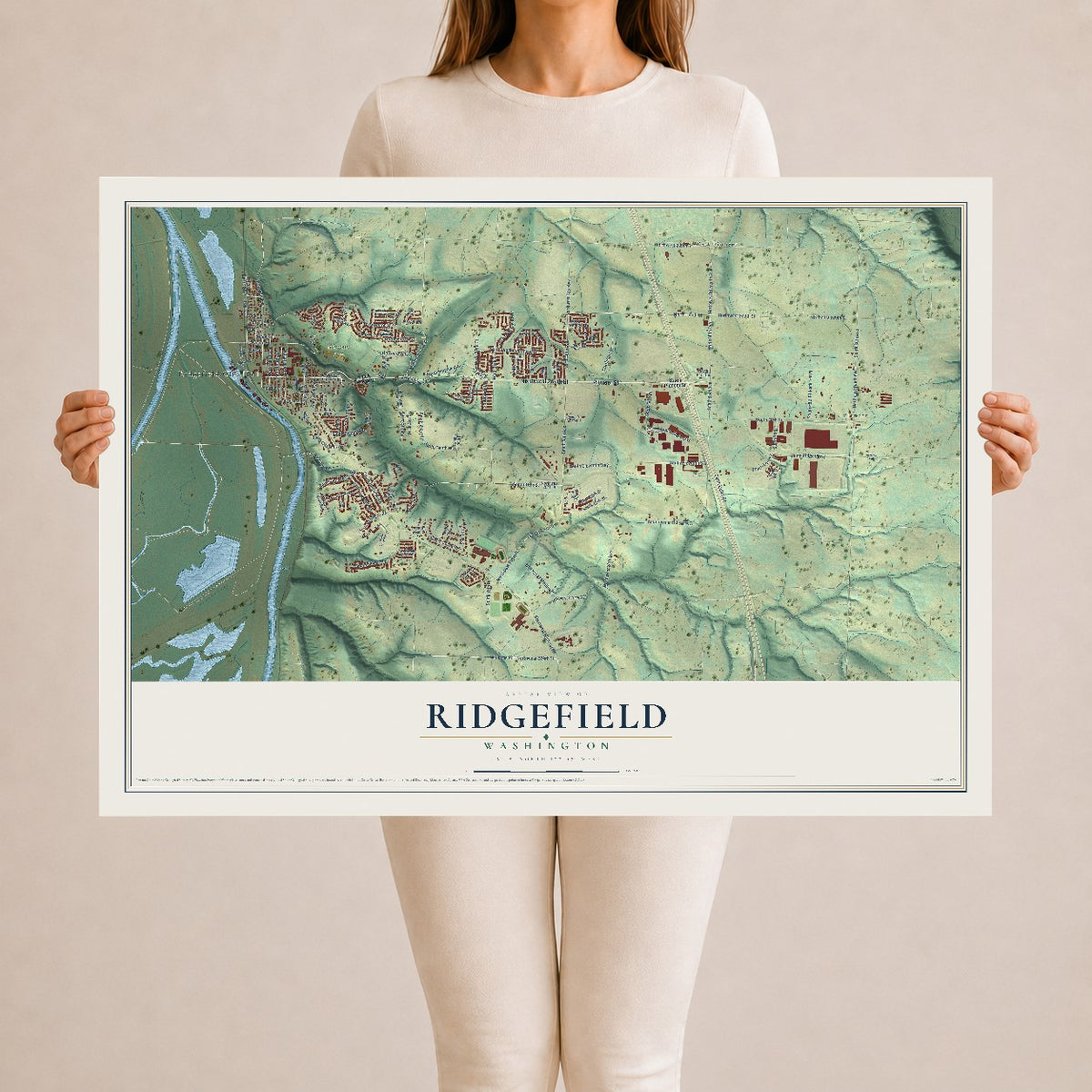 Map of Ridgefield, Washington, 24 x 36 inch unframed archival matte print
