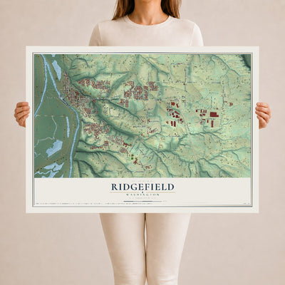 Map of Ridgefield, Washington, 24 x 36 inch unframed archival matte print