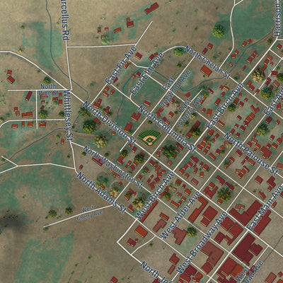 Second close-up of the map of Ritzville, Washington print showing more streets and buildings