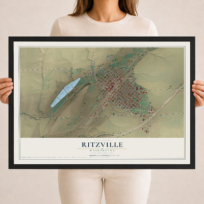 Map of Ritzville, Washington, 18 x 24 inch print in a black wood frame