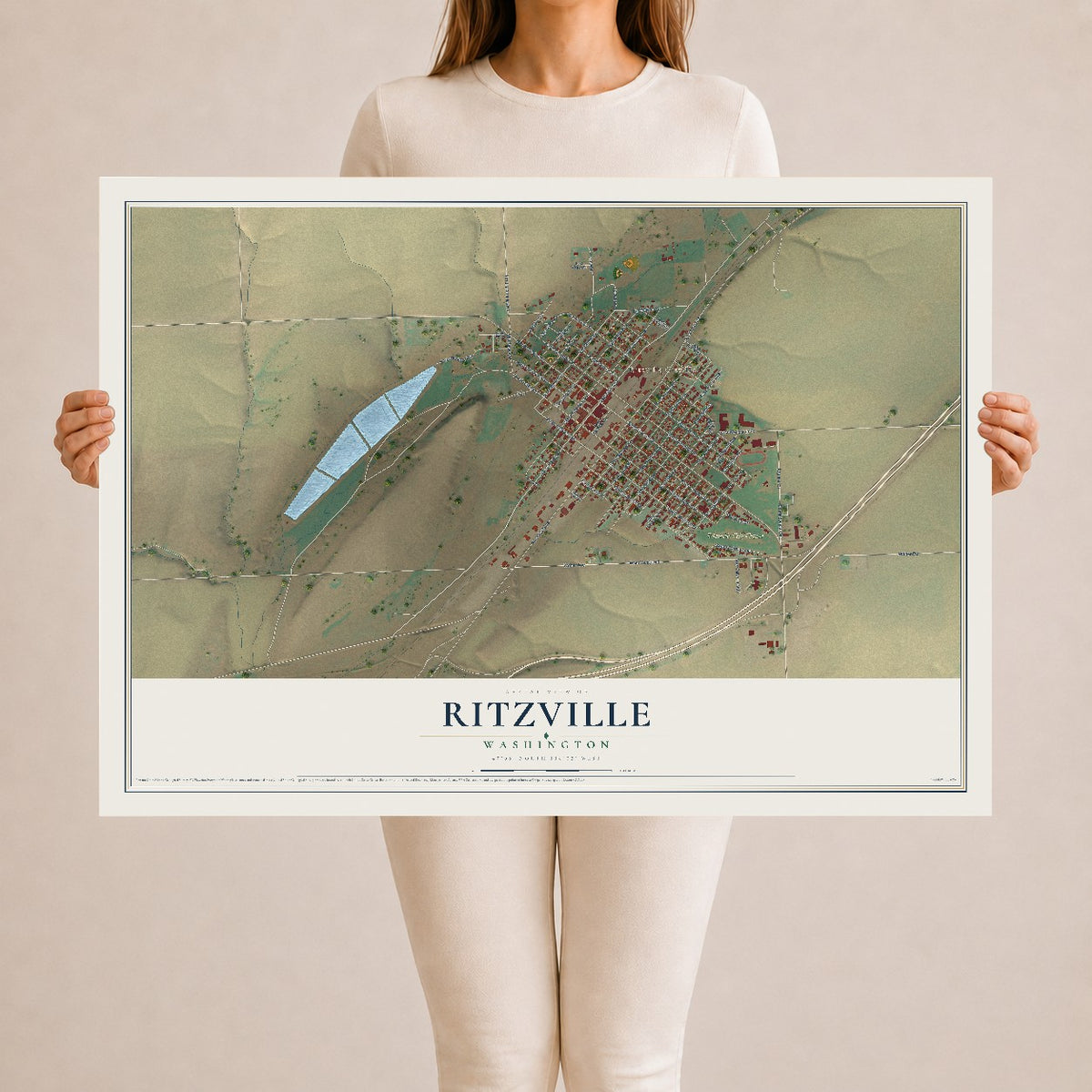 Map of Ritzville, Washington, 24 x 36 inch unframed archival matte print