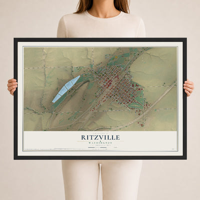 Map of Ritzville, Washington, 24 x 36 inch print in a black wood frame