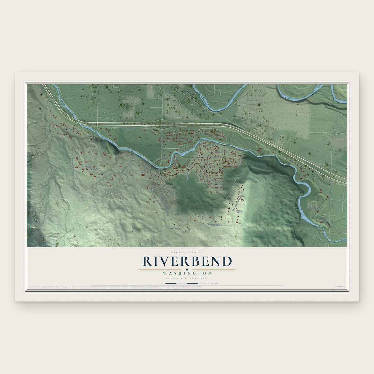 Riverbend, Washington map print, the full design