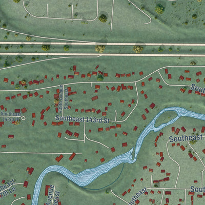Close-up of the map of Riverbend, Washington print showing street and building detail
