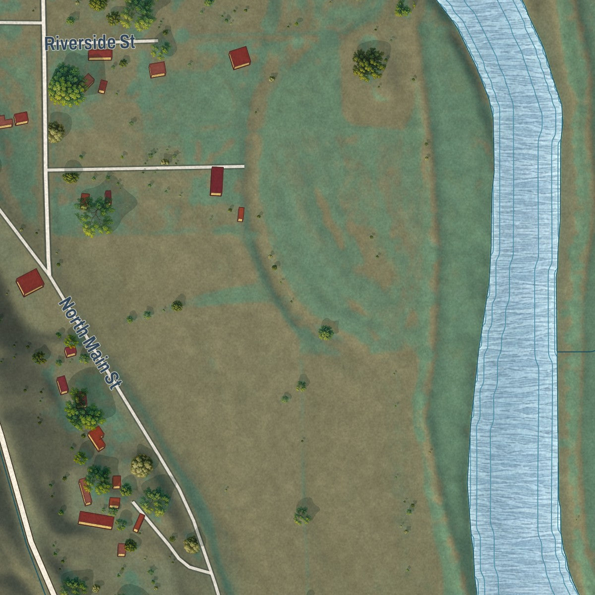Second close-up of the map of Riverside, Washington print showing more streets and buildings