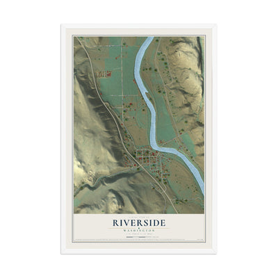 Map of Riverside, Washington, 12 x 18 inch print in a white wood frame