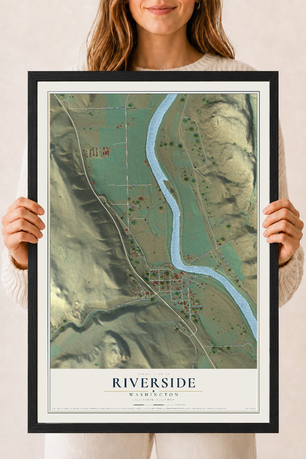 Map of Riverside, Washington, 18 x 24 inch print in a black wood frame