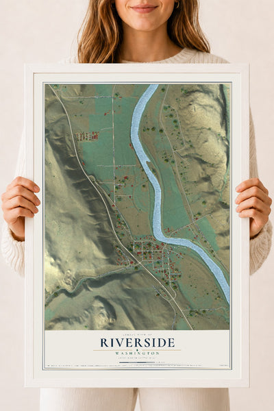 Map of Riverside, Washington, 18 x 24 inch print in a white wood frame