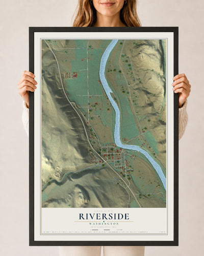 Map of Riverside, Washington, 24 x 36 inch print in a black wood frame