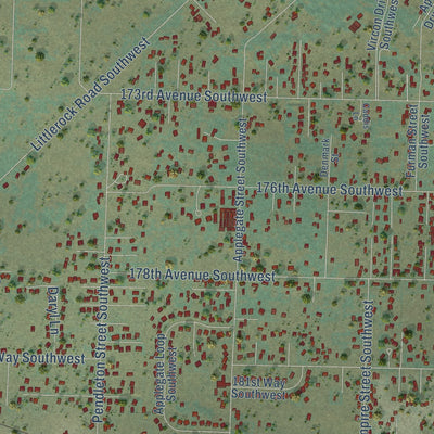 Close-up of the map of Rochester, Washington print showing street and building detail