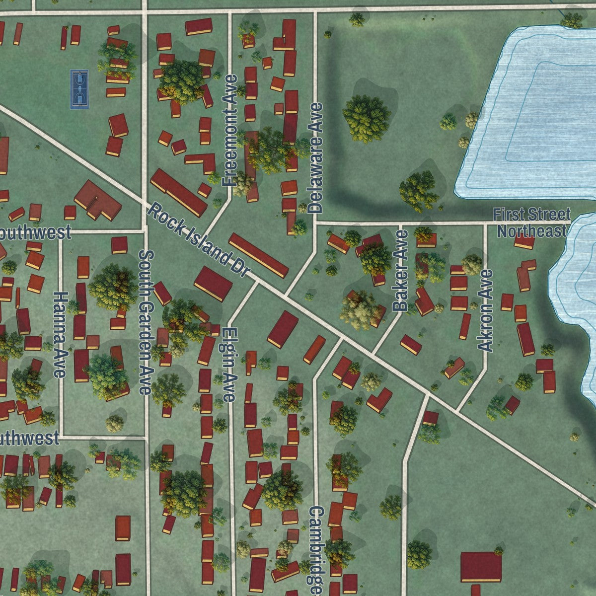 Close-up of the map of Rock Island, Washington print showing street and building detail