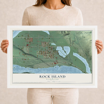 Map of Rock Island, Washington, 12 x 18 inch print in a white wood frame