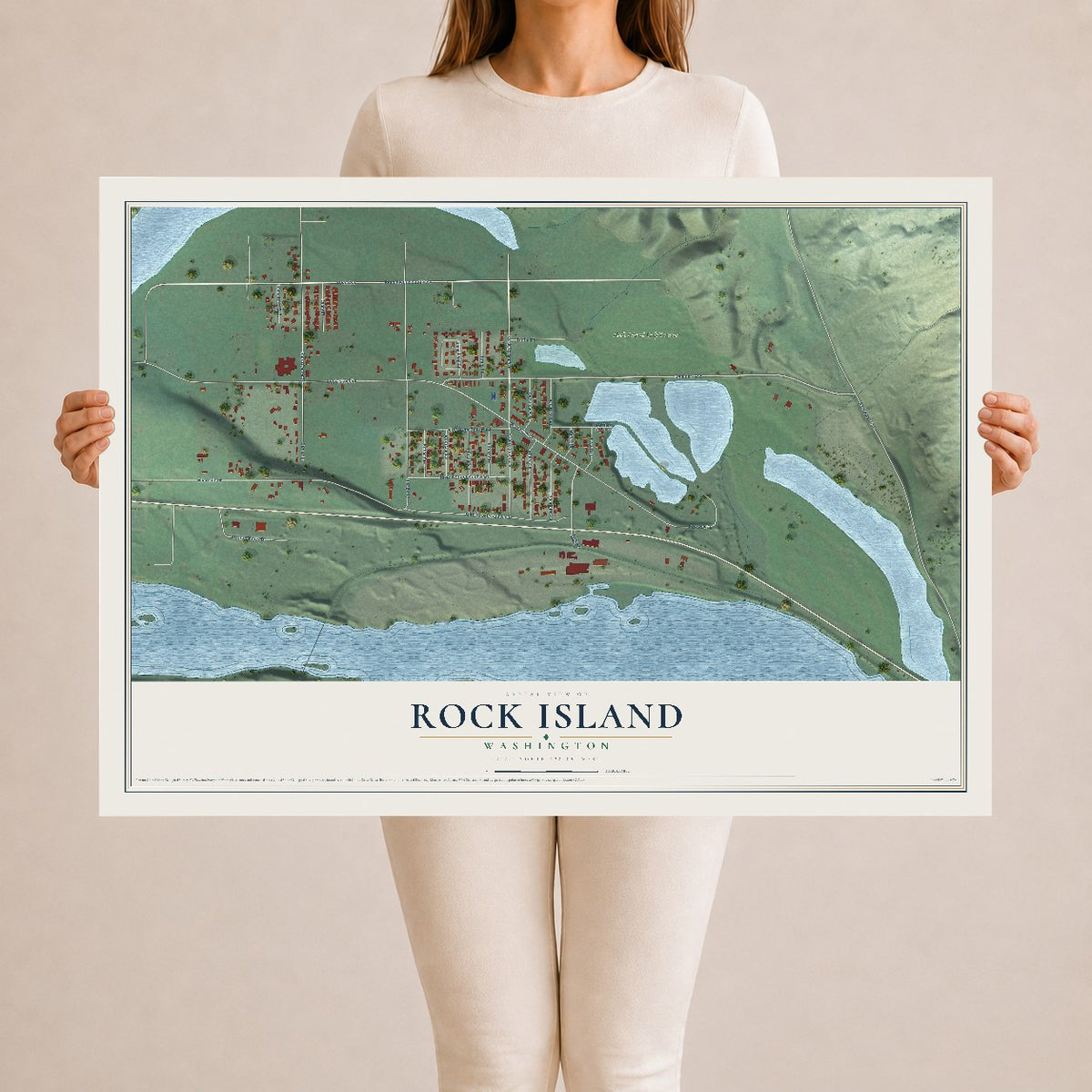 Map of Rock Island, Washington, 24 x 36 inch unframed archival matte print