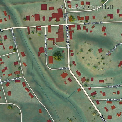Close-up of the map of Rockford, Washington print showing street and building detail
