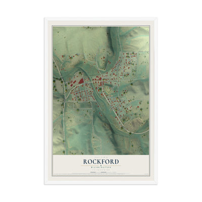 Map of Rockford, Washington, 12 x 18 inch print in a white wood frame