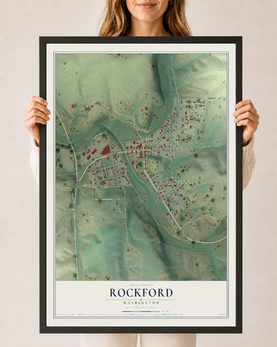 Map of Rockford, Washington, 24 x 36 inch print in a black wood frame