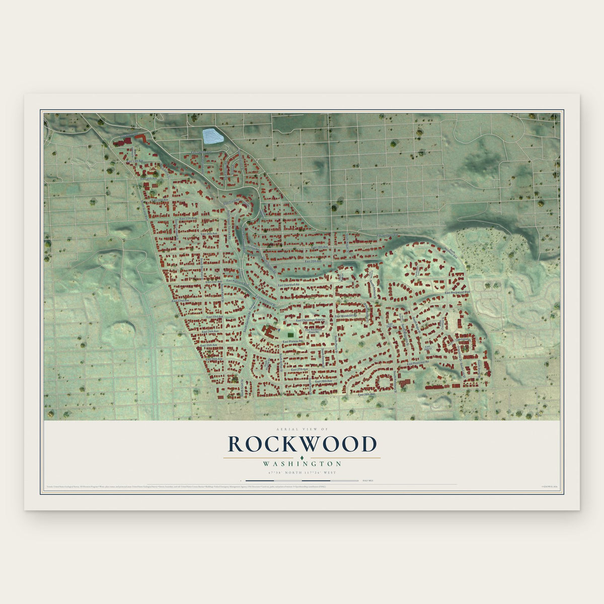 Rockwood, Washington map print, the full design